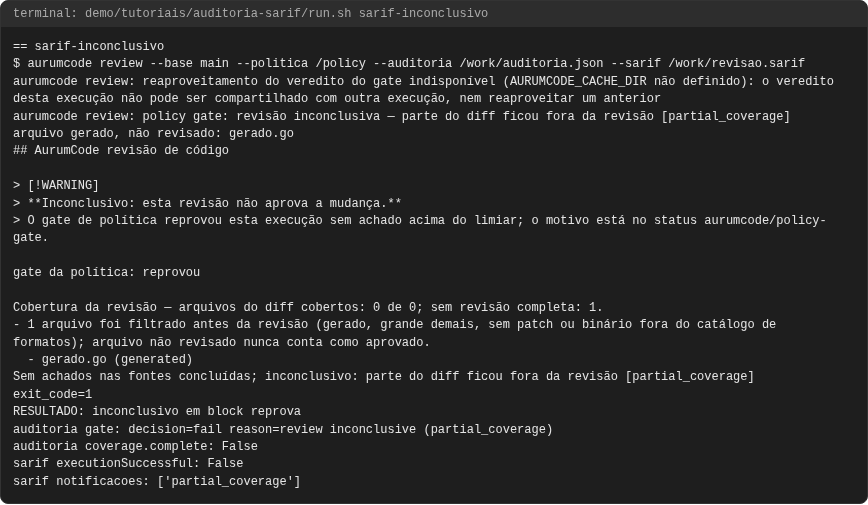 Terminal do caso sarif-inconclusivo