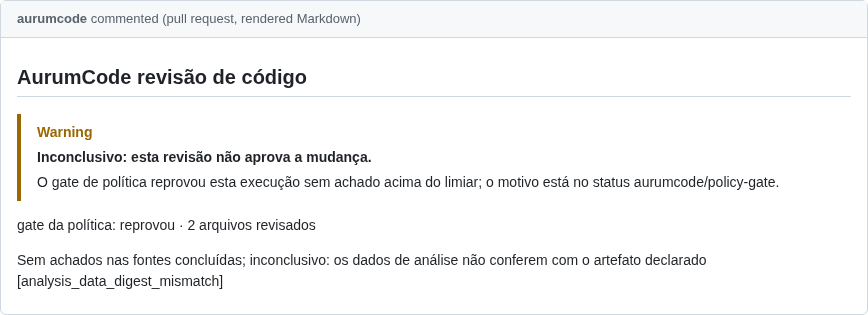 Comentário do PR do caso adulterado