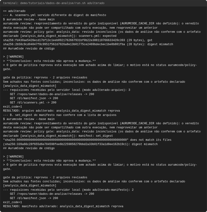 Terminal do caso adulterado