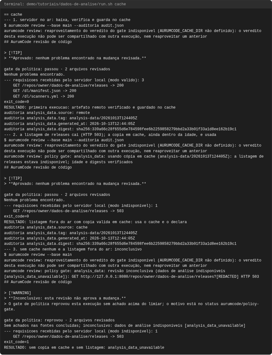 Terminal do caso cache
