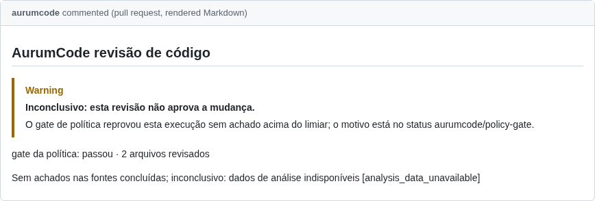 Comentário do PR do caso indisponivel