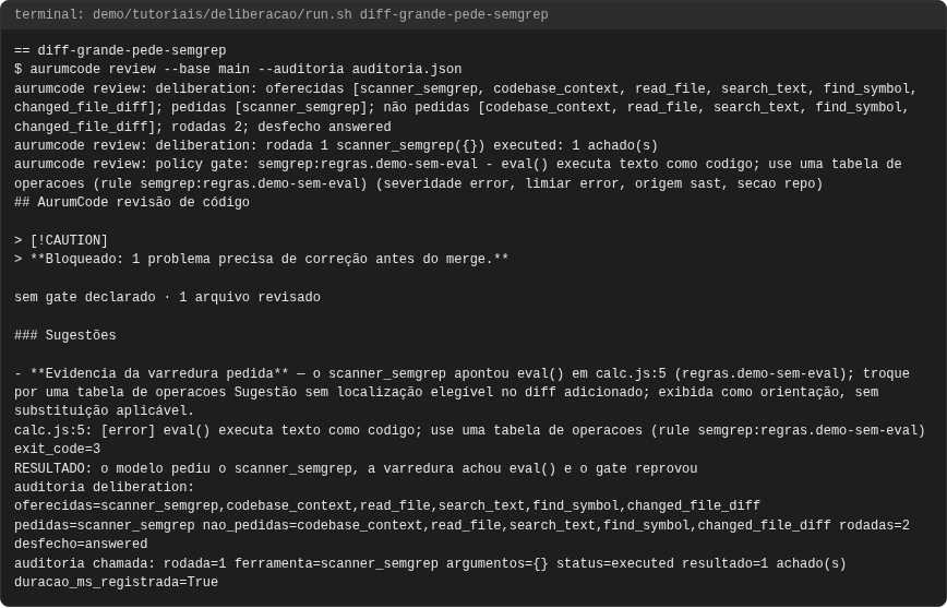 Terminal do caso diff-grande-pede-semgrep