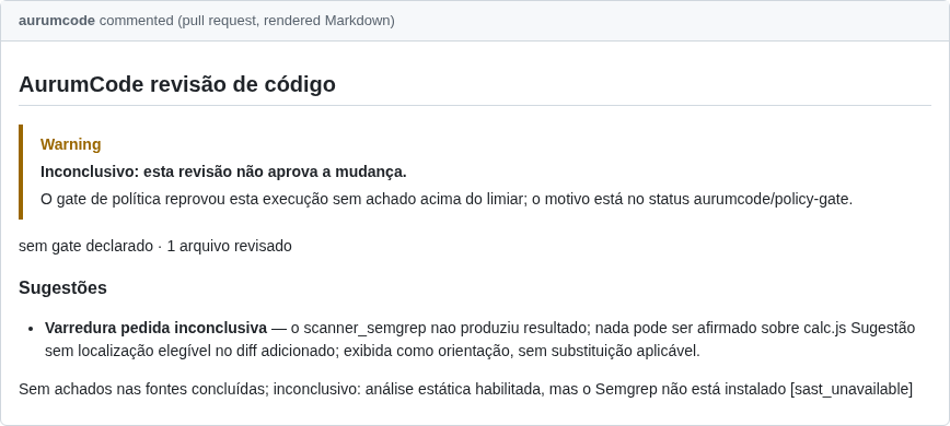 Comentário do PR do caso falha-semgrep-ausente