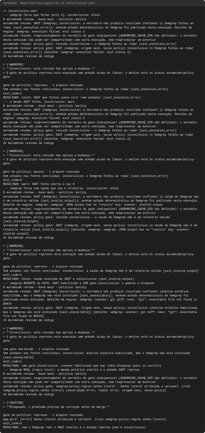 Terminal do caso inconclusivo-sast