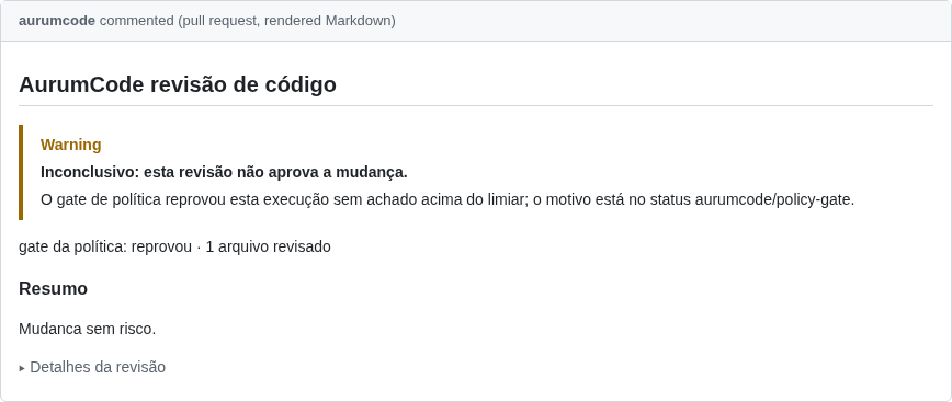 Comentário do PR do caso status-pr