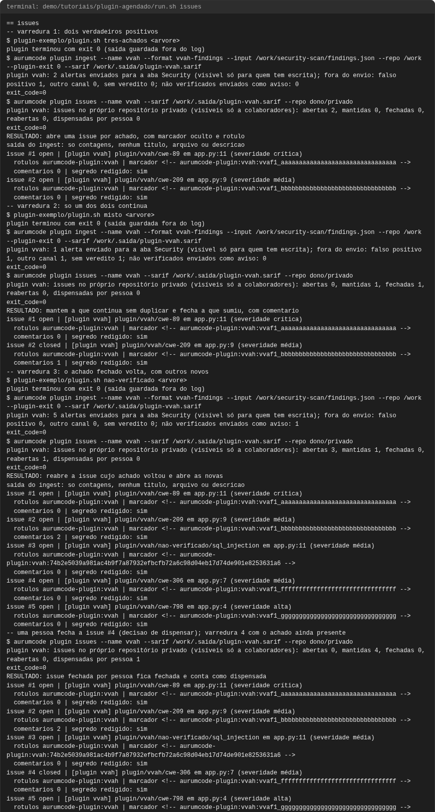 Terminal do caso issues