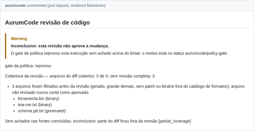 Comentário do PR do caso binario-e-gerado