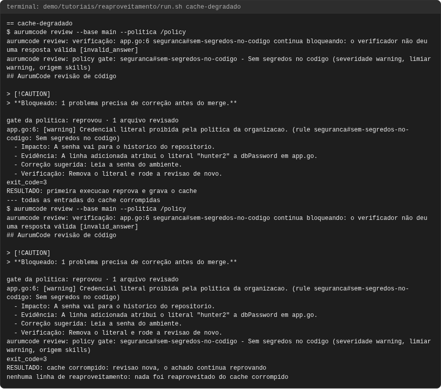 Terminal do caso cache-degradado