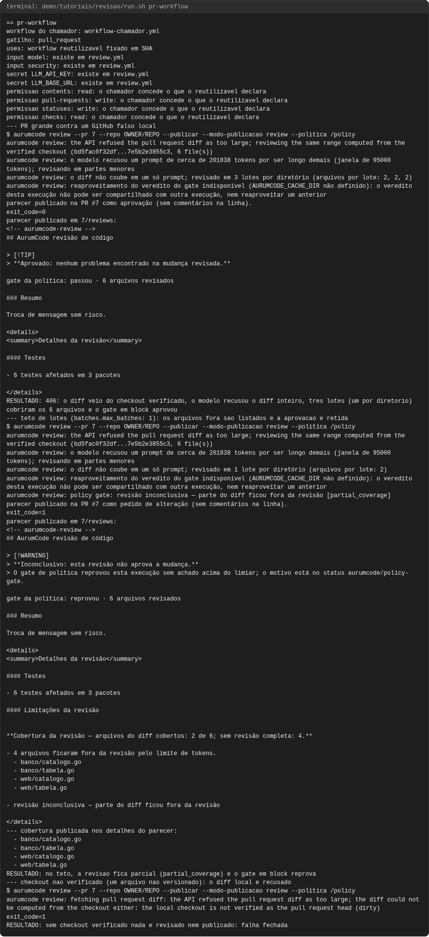 Terminal do caso pr-workflow