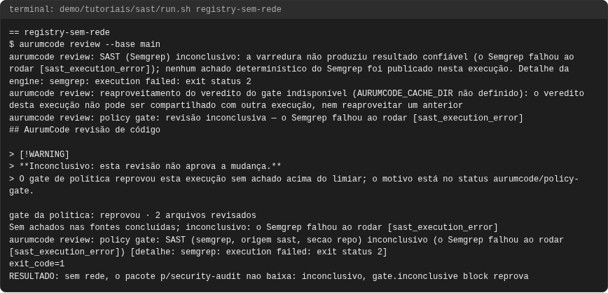Terminal do caso registry-sem-rede