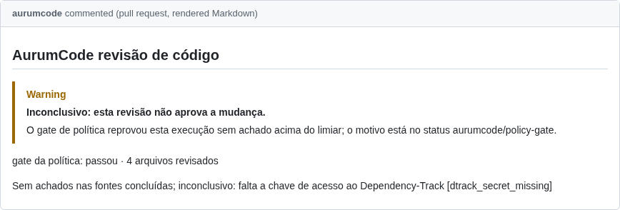 Comentário do PR do caso secret-ausente