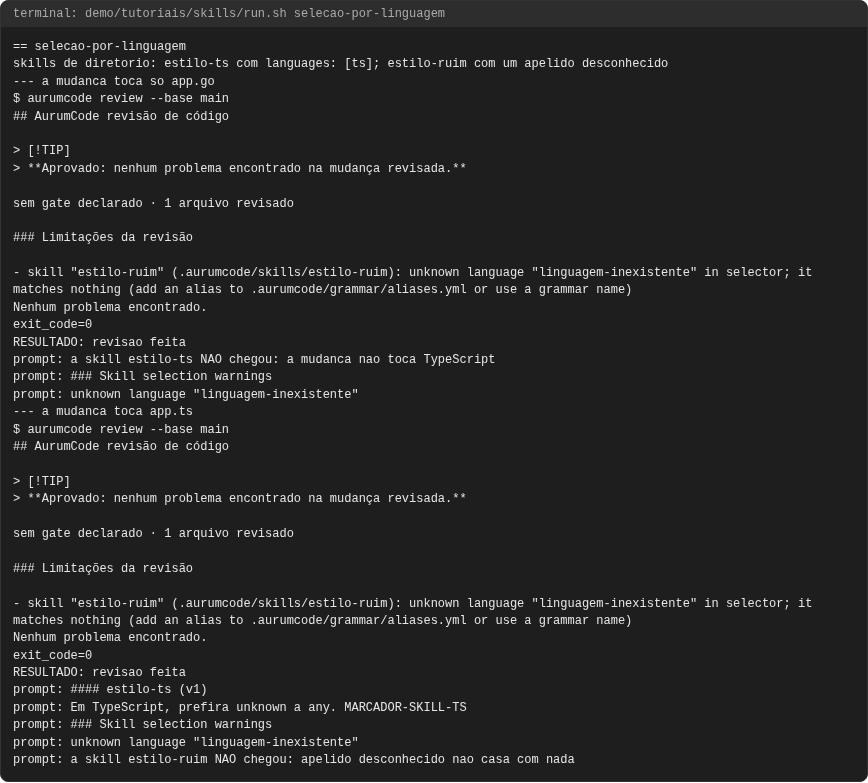 Terminal do caso selecao-por-linguagem